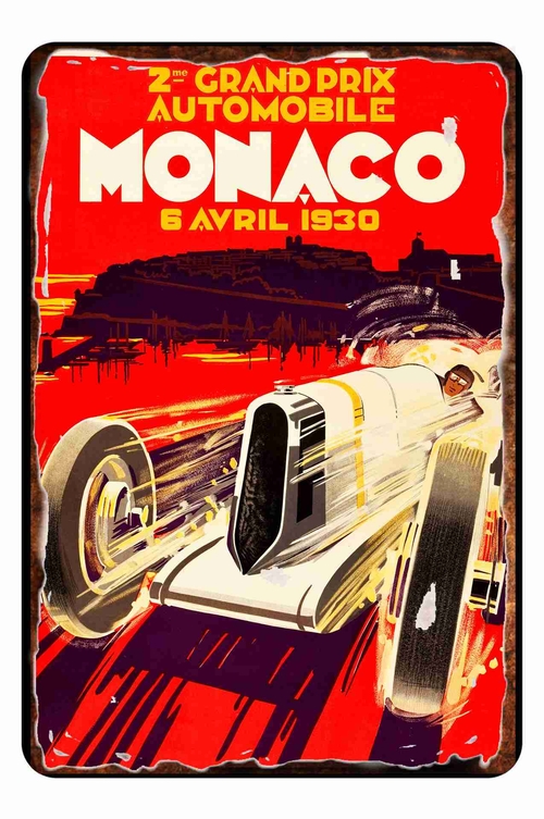 Races at Monaco 1930s 8 x 12 inch Metal Tin Sign