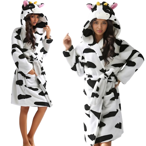 Women's Cow Hooded Robe Soft and Cozy Animal Inspired Bathrobe