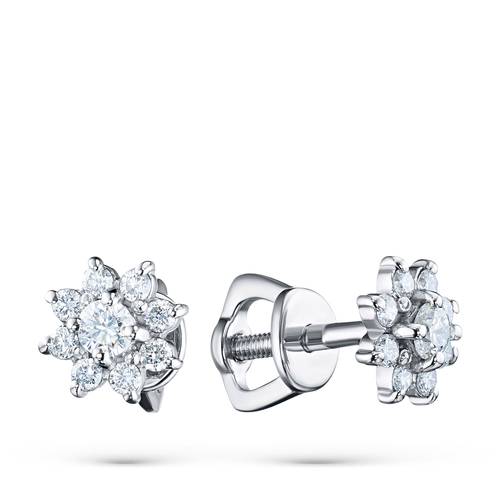 Sterling Silver Earring Studs with 18 Round-Cut Lab-Created Diamonds