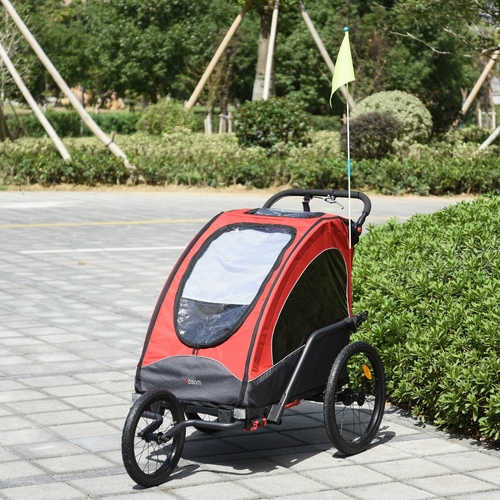Aosom Child Bike Trailer 3 In1 Foldable Jogger 2-Seat Baby Stroller w/