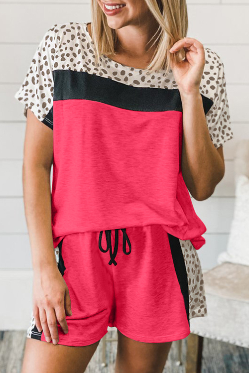 Rose Dotted Print Colorblock Tee Shorts Loungewear