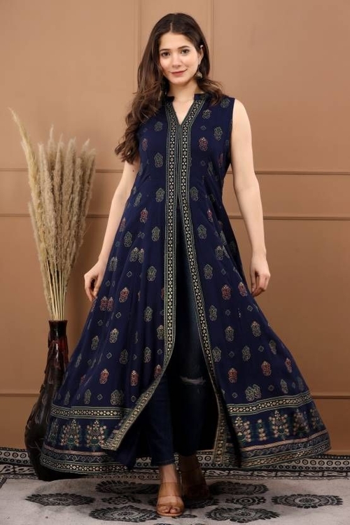 Viscose Rayon Stitched Anarkali Gown SIZE-S COLOR-BLUE