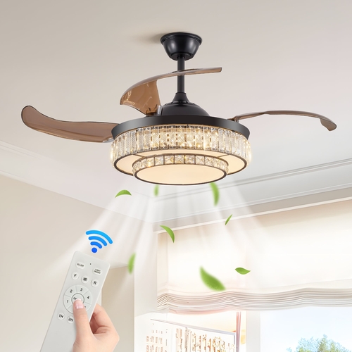 Contemporary LED Retractable Ceiling Fan with Light and Remote
