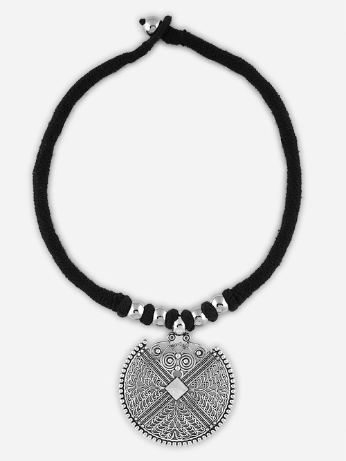 Black Metal Beaded Silver Plated Oxidised Spherical Necklace