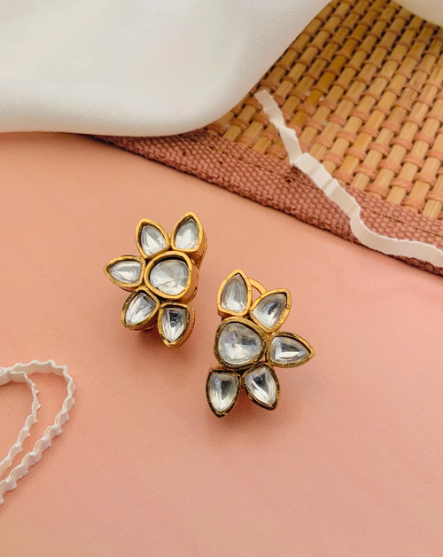 Traditional Gold Plated Polki Diamond Stud Earring