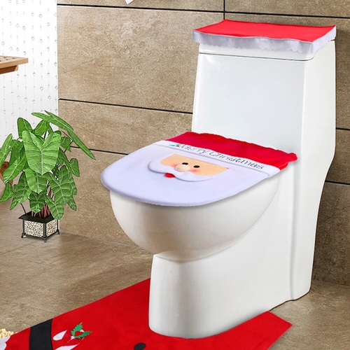 Xmas Toilet Lid Cover Seat Cover Rug Set Door Mat