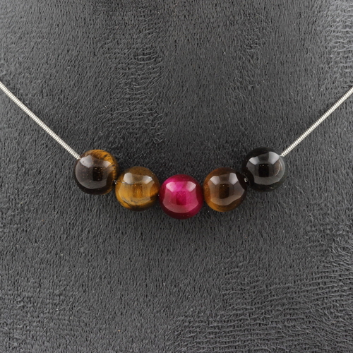 Multicolored Tiger's Eye 8 mm 5 beads necklace. 