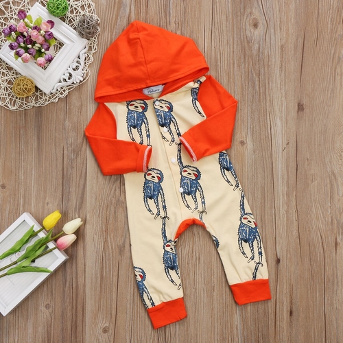 Baby Boy Girl Monkey Hooded Romper Newborn Long