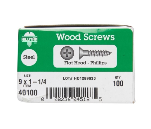 Hillman 40100 9 x 1.25 in. Zinc Plated Phillips Flat Head Wood Screw