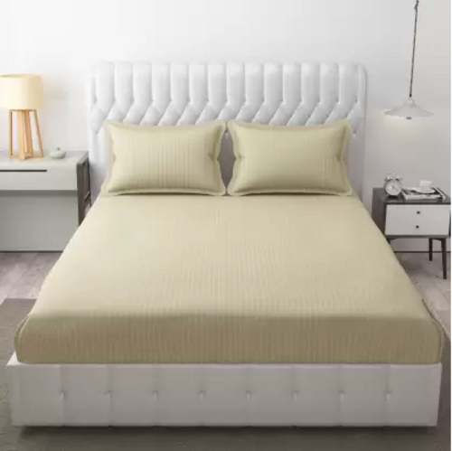 300 TC Satin, Cotton Double Striped Flat Bedsheet  (Pack of 1, COTTON