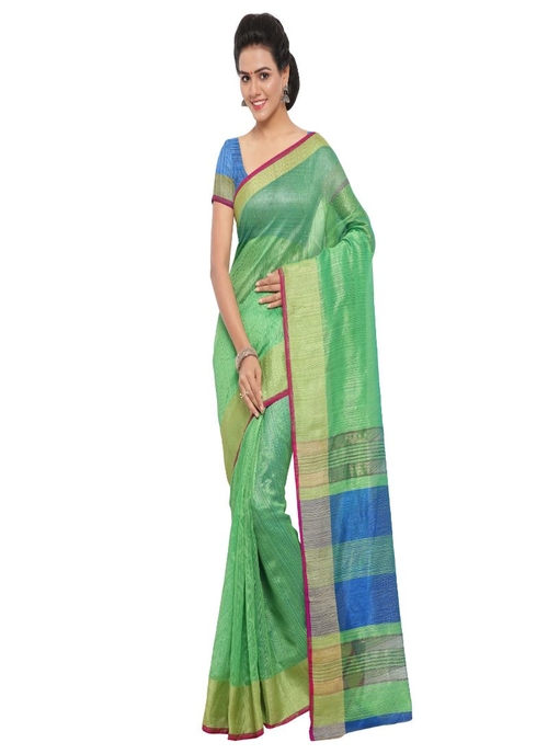 Generic Women's Tussar Silk Saree (Green, 5-6