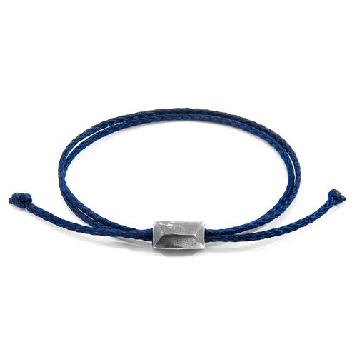 Navy Blue Edward Silver and Rope SKINNY Bracelet