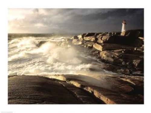 Waves crashing against rocks  Peggy&apos;s Cove Lighthouse  Peggy&