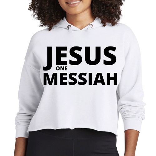 Womens Cropped Hoodie Jesus one Messiah Black Illustration