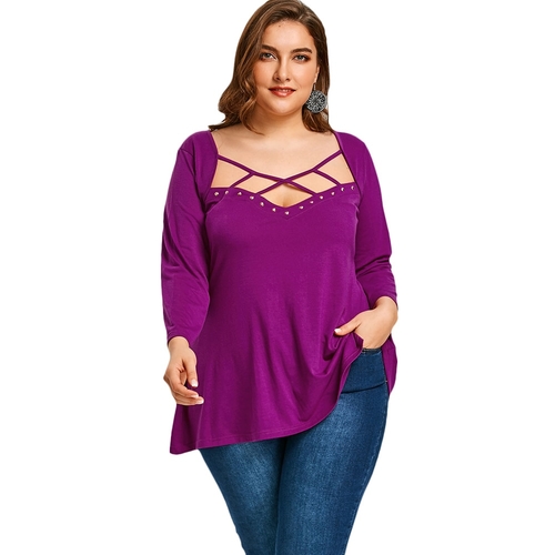  Plus Size 5XL Cut Out Front Tunic T Shirt