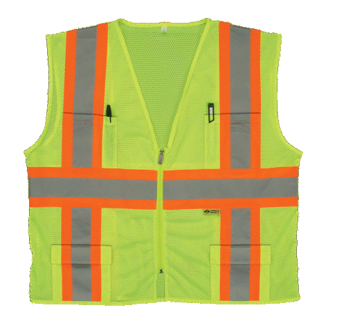 2W M7048C-2 M Class 2 Mesh Multi-Pocket Vest - Lime- Medium