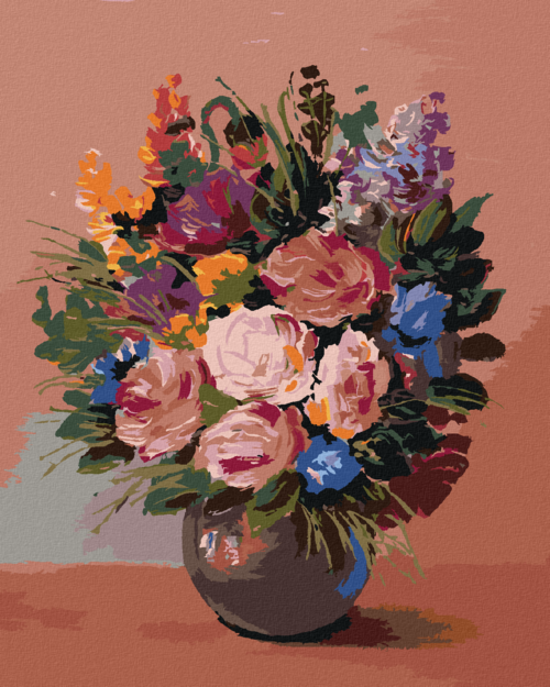 Paint by Numbers - BOUQUET OF FLOWERS ON AN ORANGE BACKGROUND