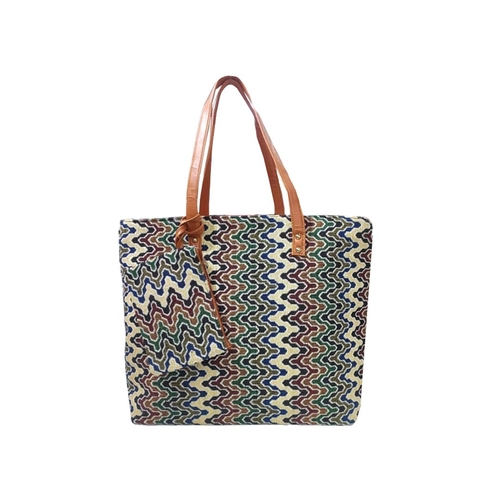 digital Zig-zag Printed Cotton Tote Bag With Pouch