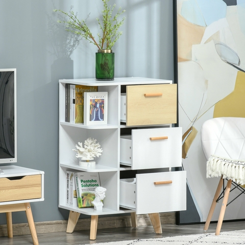 HOMCOM Floor Storage Cabinet with 3 Drawers & 3 Shelves Free Standing