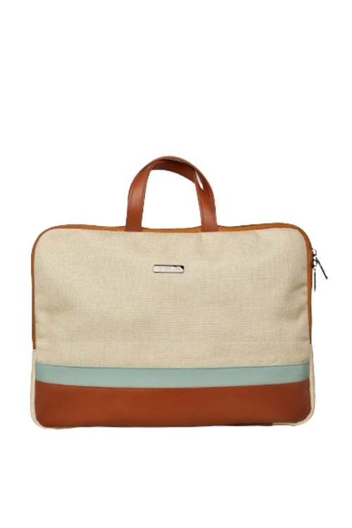 Premium Tan Leatherette & Processed Jute Material laptop sleeve