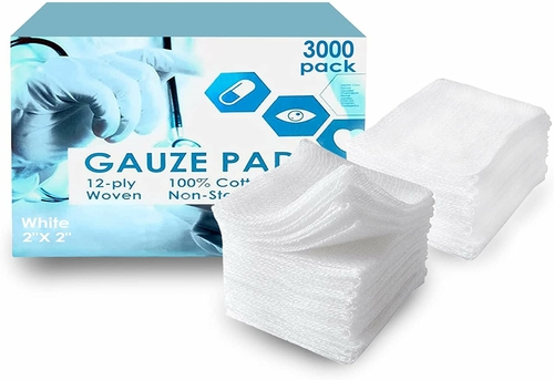 Gauze Sponges 2" x 2". Pack of 100 Non-Sterile 100% Woven Cotton Pads