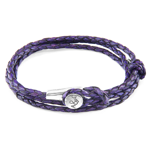 Grape Purple Dundee Silver & Leather Bracelet