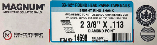 Magnum Fasteners 2850162 33-0.5 deg Ring Shank Angled Strip Nails,