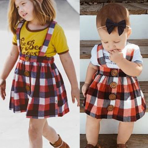 Toddler Kids Baby Girl Princess Plaid Straps