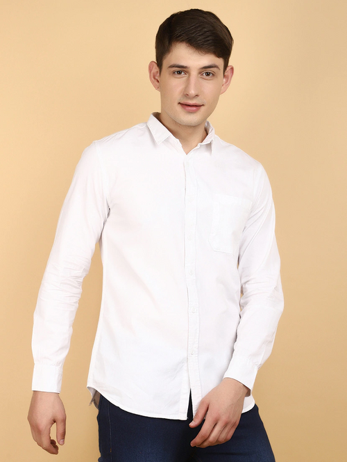 Men Regular Fit Washed Casual Shirt White Size L