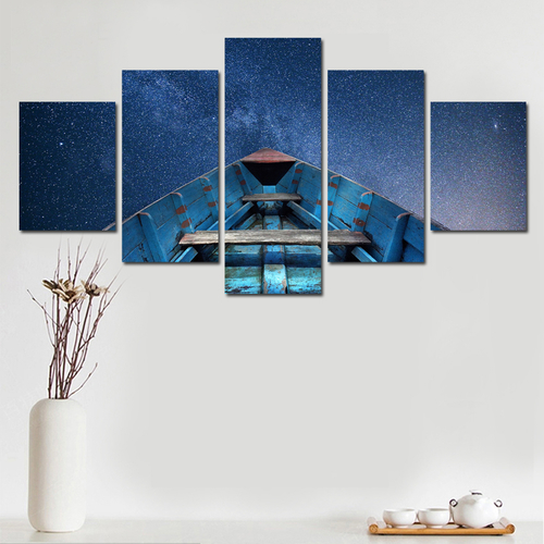 No Frame 5 Panel Blue Sky Boat With Large