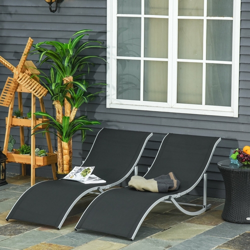 Outsunny Set of 2 S-shaped Foldable Lounge Chair Reclining Outdoor