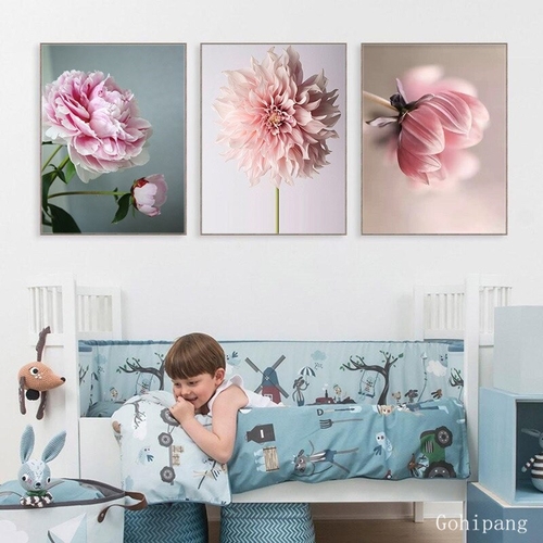Nordic Girls Room Decor Pink Flower Posters and