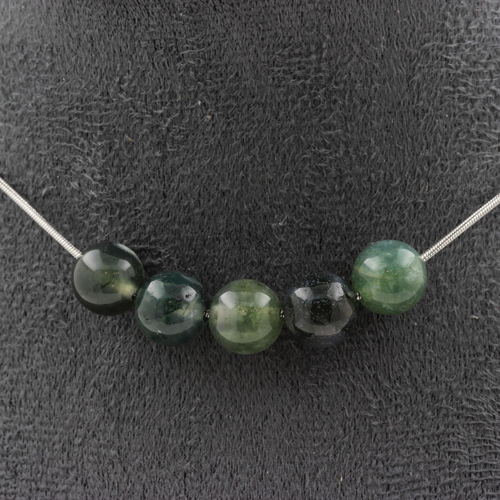 Moss Agate 5 beads 8 mm necklace