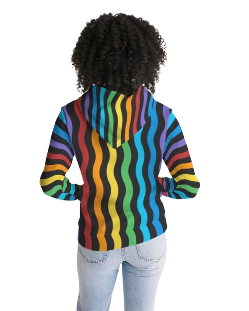 Womens Hoodie - Pullover Sweatshirt - Graphic/rainbow Stripe