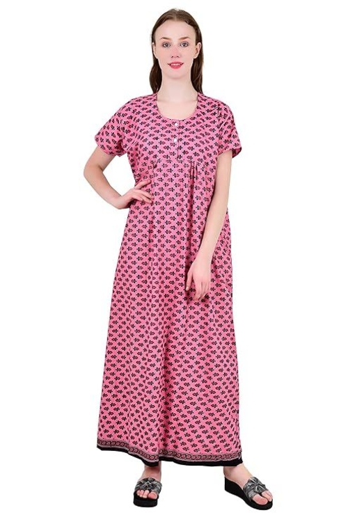 Women's Cotton Nighty Night Gown, Multicolor