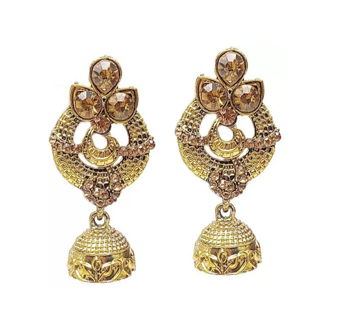 Multistone Jhumka Earring For Women and Girls Amber Alloy Plug Earring