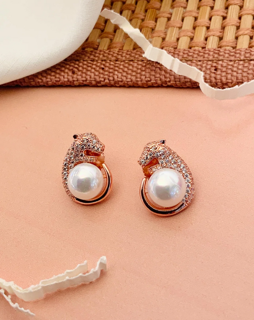 Cute Rabbit Style RoseGold Plated Pearl Studs Earring