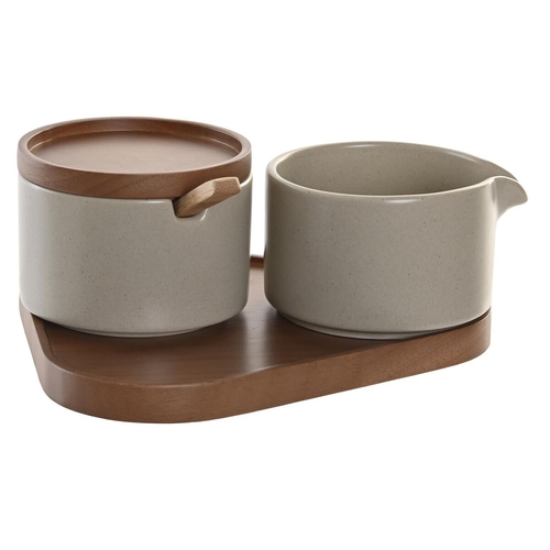 Sugar Bowl DKD Home Decor 19,5 x 18,5 x 7 cm Beige Brown Rubber wood 4