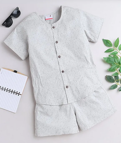 Cotton Half Sleeves Abstract Printed Coordinating Shirt & Shorts Set