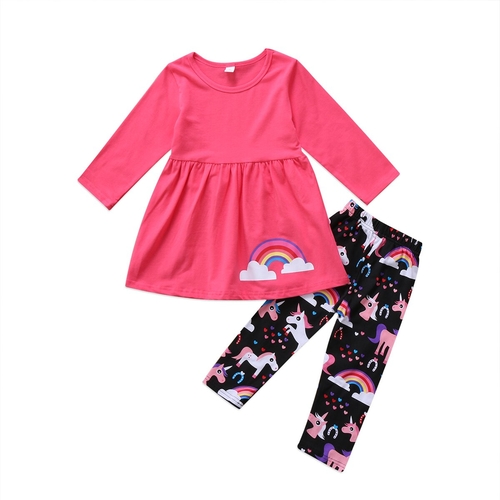 Babies Rainbow Cartoon Dress Pants Clothing Set