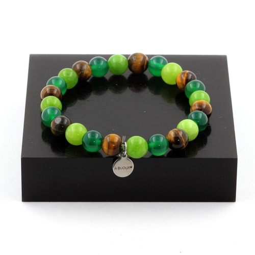 Green Agate + Tiger's Eye + Peridot Bracelet 8 mm Beads.