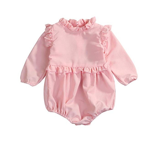 Newborn Baby Girl Rompers Solid Ruffles Long