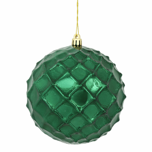 Vickerman N174174D 4 in. Midnght Grn Shiny Diamond Bauble Ornament - 6