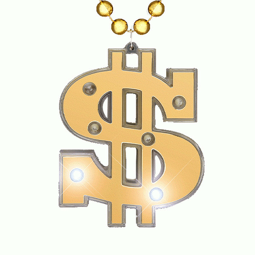 Blinkee A1040 Light Up Gold Dollar Money Sign Charm Beaded Necklace
