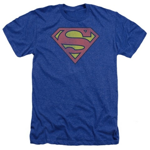 Trevco Dc-Retro Supes Logo Distressed - Adult Heather Tee - Royal Blue