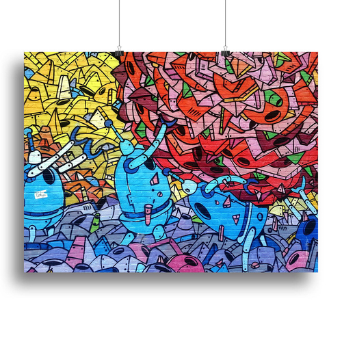 Blue Robot Graffiti Canvas Print or Poster