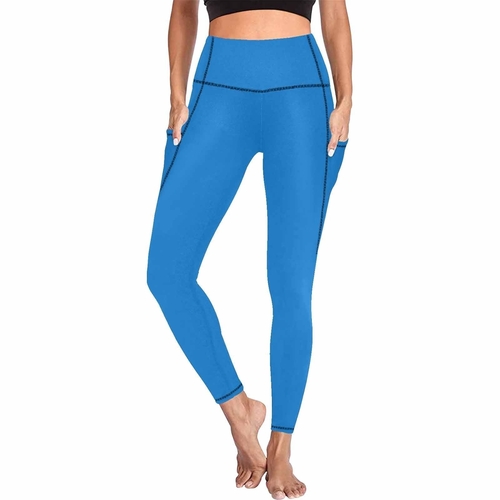 Womens Leggings with Pockets - Fitness Pants / Blue Grotto