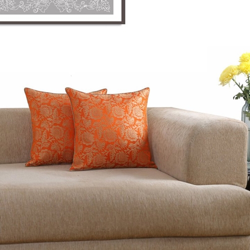Orange Jacquard cushion cover 16"x16"