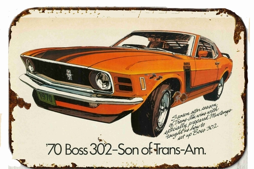 1970 Mustang Boss 302 Advertising Metal  8 x 12 inch Tin Sign