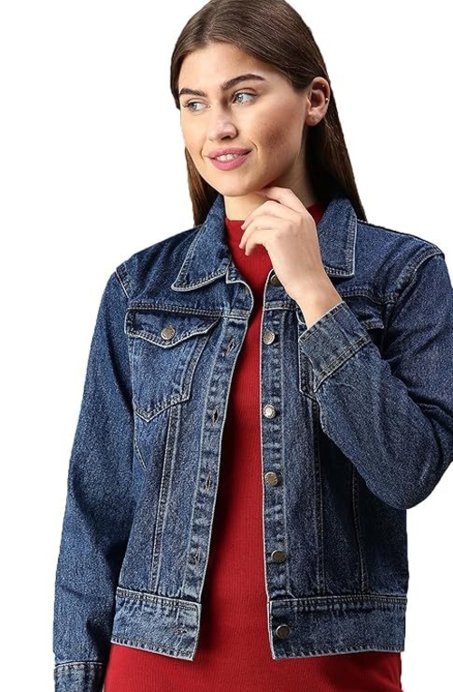 Women's Denim Jacket Cotton Blend Mild Wash Short Length (Size-S)